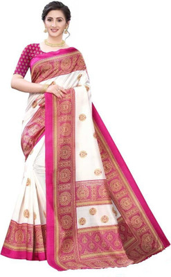 maayro Printed Bollywood Art Silk Saree(White)