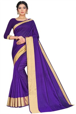 Cozee Shopping Solid/Plain Bollywood Cotton Blend Saree(Purple)