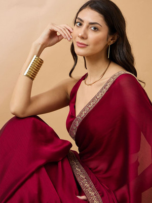 DS Creations Solid/Plain, Embellished, Embroidered, Woven, Floral Print Bollywood Georgette Saree(Maroon)