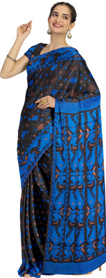 Avishya Printed Handloom Pure Cotton Saree(Black)