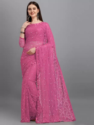 Saadhvi Printed Bollywood Net Saree(Pink)