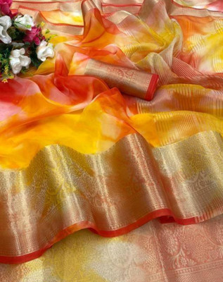 KOTHARI LGF Solid/Plain Bandhani Organza Saree(Red)