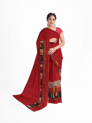 Saadhvi Digital Print Banarasi Georgette Saree(Red)