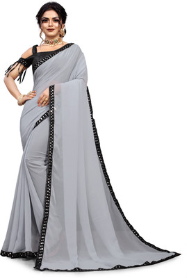 NESHVI ENTERPRISE Solid/Plain Bollywood Georgette Saree(Grey)