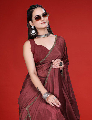 PRTRENDZ Woven Bollywood Chiffon, Jimmy choo Saree(Brown)