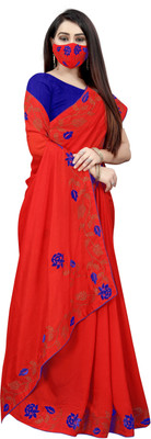 pUNYATHA CREATION Embroidered Chanderi Art Silk Saree(Red)