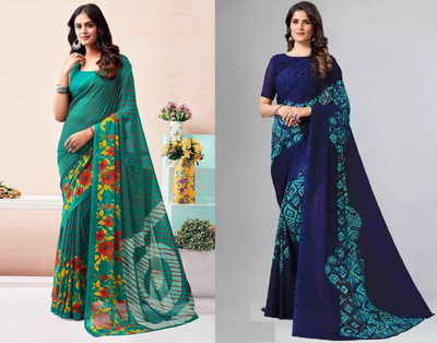 womensaree Printed Bollywood Georgette Saree(Pack of 2, Multicolor)