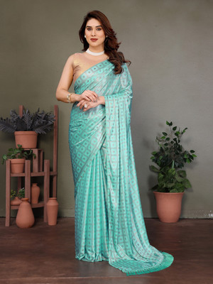 TTH Self Design Bollywood Lycra Blend Saree(Light Blue)
