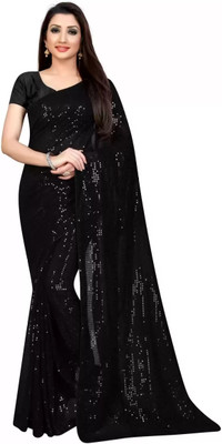 Pritsiya Embellished, Embroidered Bollywood Net Saree(Black)