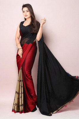 Magneitta Printed, Floral Print Bollywood Chiffon, Georgette Saree(Black, Red)