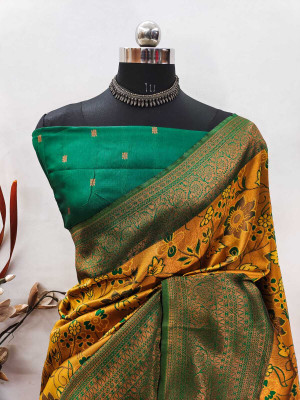 MAANVIT Self Design Bollywood Art Silk, Pure Silk Saree(Yellow)