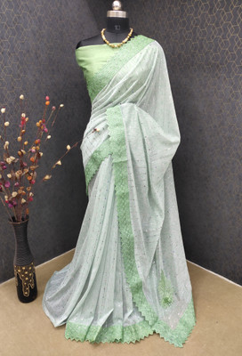 ISHA TEXTILE Printed Bandhani Nylon Saree(Light Green)