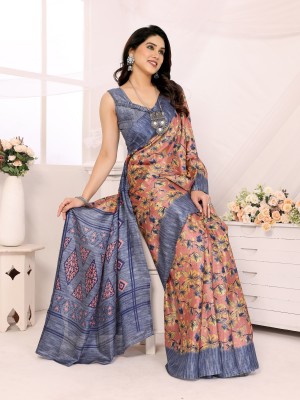 Divastri Printed Bhagalpuri Cotton Linen Saree(Grey)