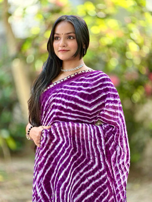 AAI LAXMI CREATION Printed Leheria Georgette Saree(Purple)