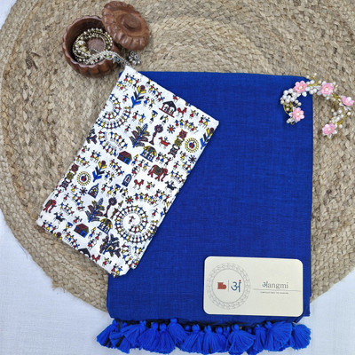 aangmi Self Design Handloom Khadi Saree(Blue)