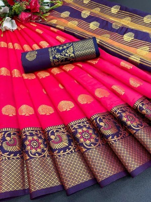 MAAFASHION Embellished, Self Design, Woven Banarasi Art Silk, Cotton Silk Saree(Pink)