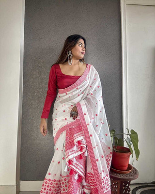 Ramani brothers Woven Mekhela Chador Pure Cotton Saree(White)