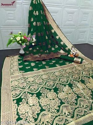 Siddhi Vinayak Knitts Printed Kanjivaram Jacquard Saree(Green)