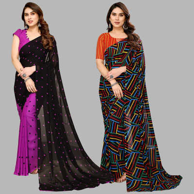 kashvi sarees Self Design, Printed Daily Wear Georgette Saree(Pack of 2, Purple, Black, Multicolor)