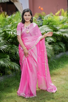 TATHASTU FASHIONS Embellished Bollywood Pure Silk Saree(Pink)