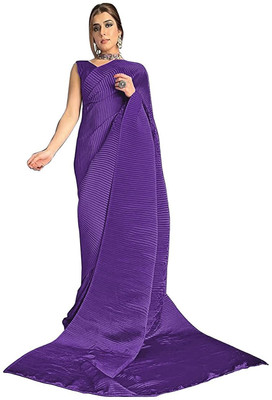 Moda Rapido Solid/Plain, Color Block Bollywood Satin Saree(Purple)