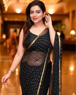 Krishna Art Printed Daily Wear Chiffon Saree(Black)