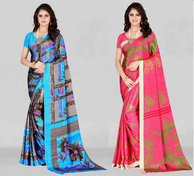 Leelavati Printed Bollywood Crepe Saree(Pack of 2, Light Blue, Pink)