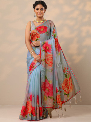 LIBAS Printed Daily Wear Crepe Saree(Blue)