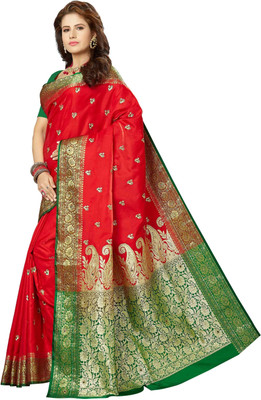 Dulhan Collection Woven Banarasi Jacquard Saree(Multicolor)