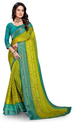 NANCY HUB Printed Bollywood Chiffon, Brasso Saree(Light Green)