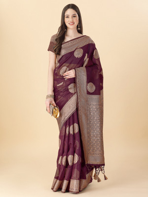 RekhaManiyar Woven, Solid/Plain Banarasi Organza Saree(Magenta)