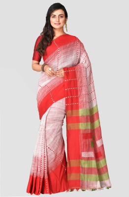 Mystory Woven Handloom Handloom Pure Cotton Saree(Red, White)