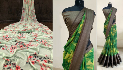 Sita Floral Print Bollywood Georgette Saree(Pack of 2, Green)