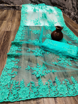 LUTAD FAB Embroidered Bollywood Net Saree(Green)