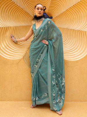 ANOUK Printed Daily Wear Georgette Saree(Green)