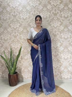 MM VENTURE Embroidered Bollywood Georgette Saree(Blue)