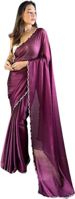 Panchani Embroidered, Solid/Plain Bollywood Cotton Blend Saree(Purple)