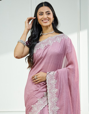 Samah Embroidered, Embellished Bollywood Silk Blend Saree(Purple)