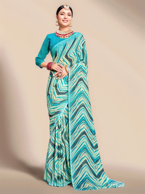 ANOUK Printed Daily Wear Georgette Saree(Light Blue)