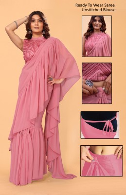 MYSTERY BOX Self Design, Solid/Plain Bollywood Georgette Saree(Pink)