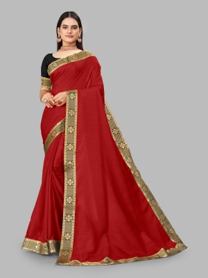 drunkline Solid/Plain, Embellished Bollywood Art Silk Saree(Red)