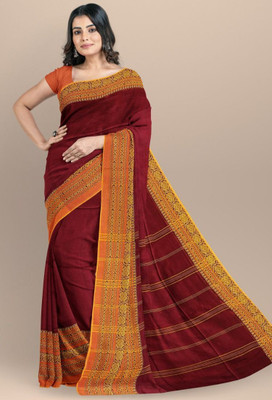 BRYNBRIT Woven Daily Wear Cotton Blend Saree(Maroon)