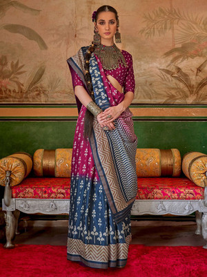 ANOUK Printed Pochampally Silk Blend Saree(Multicolor)