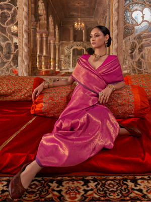 Divastri Solid/Plain Banarasi Silk Blend Saree(Pink)