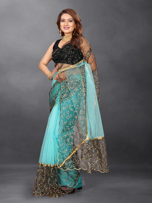 YASHVI Embroidered Bollywood Net Saree(Light Blue)