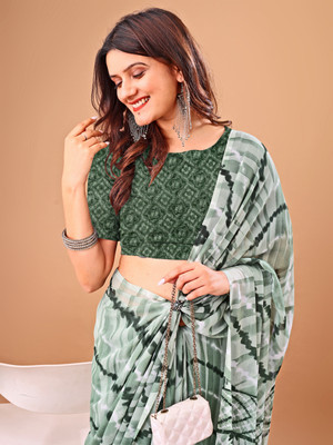 Anmi Printed Bollywood Chiffon Saree(Light Green)