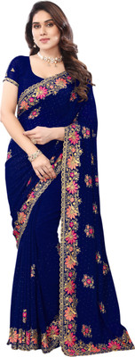 KHRITI FAB Floral Print Bollywood Georgette Saree(Dark Blue)