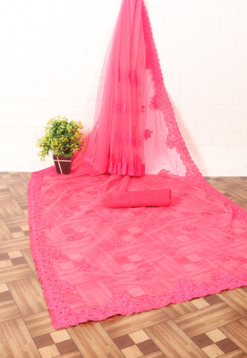 DEVKISONDESIGNER Embroidered Bollywood Net Saree(Pink)