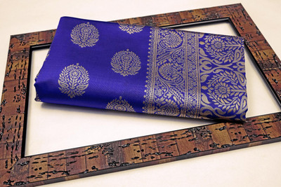 MIRMAN Woven Kanjivaram Pure Silk Saree(Blue)