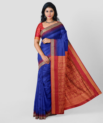 MHSareeDestination Temple Border, Solid/Plain Sambalpuri Pure Silk Saree(Green)